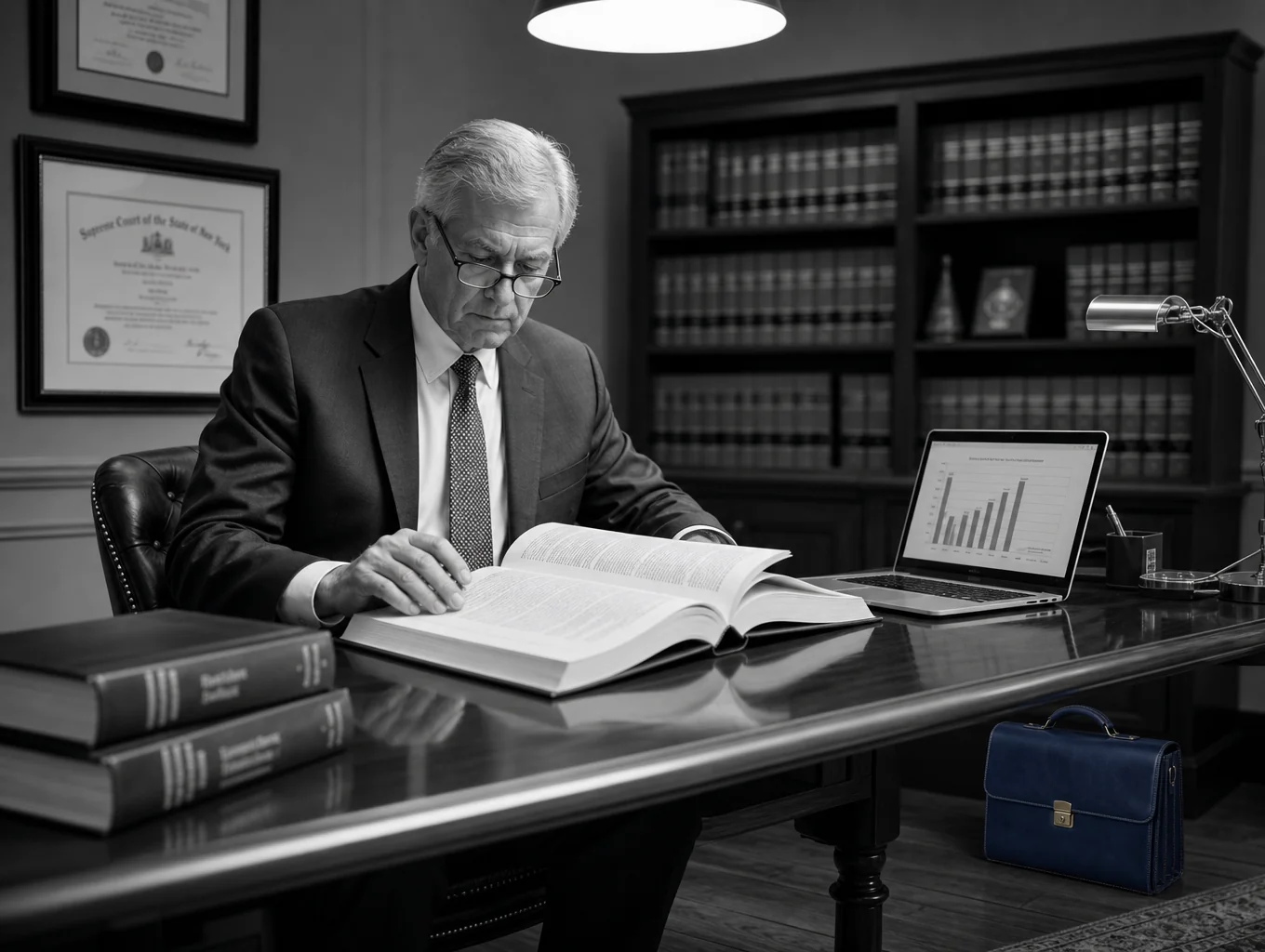 Indian legal professional examining loan notice papers in New Delhi office